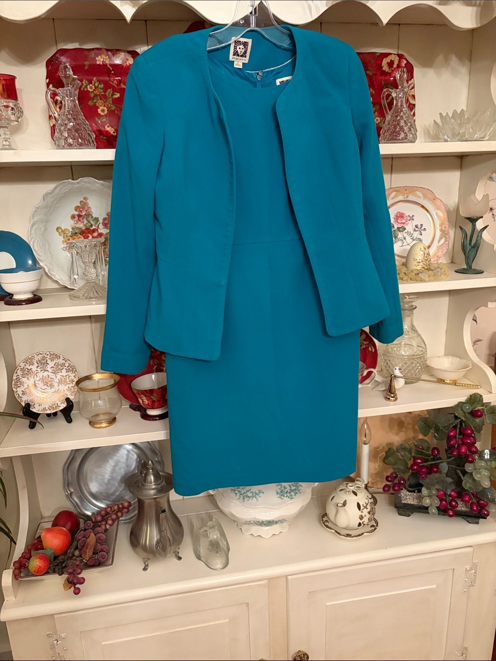 Anne Klein Teal Midi Sheath Dress with Coordinating Jacket